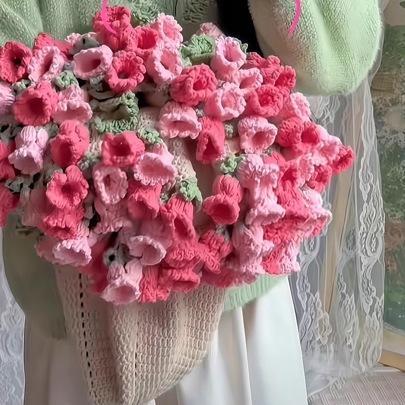 ローズブーケブランケット完成品手作りウールかぎ針編み花スズランガールフレンドの誕生日中国のバレンタインデーのDIYギフトとして|undefined