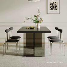 德利丰依诺亚克力岩板餐桌纯黑轻奢现代网红下挂长方形悬浮桌子