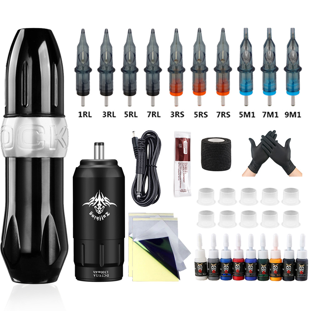 Venta caliente transfronteriza máquina de tatuaje traje conjunto completo herramienta de tatuaje línea de corte máquina de niebla combinación DC fuente de alimentación inalámbrica
