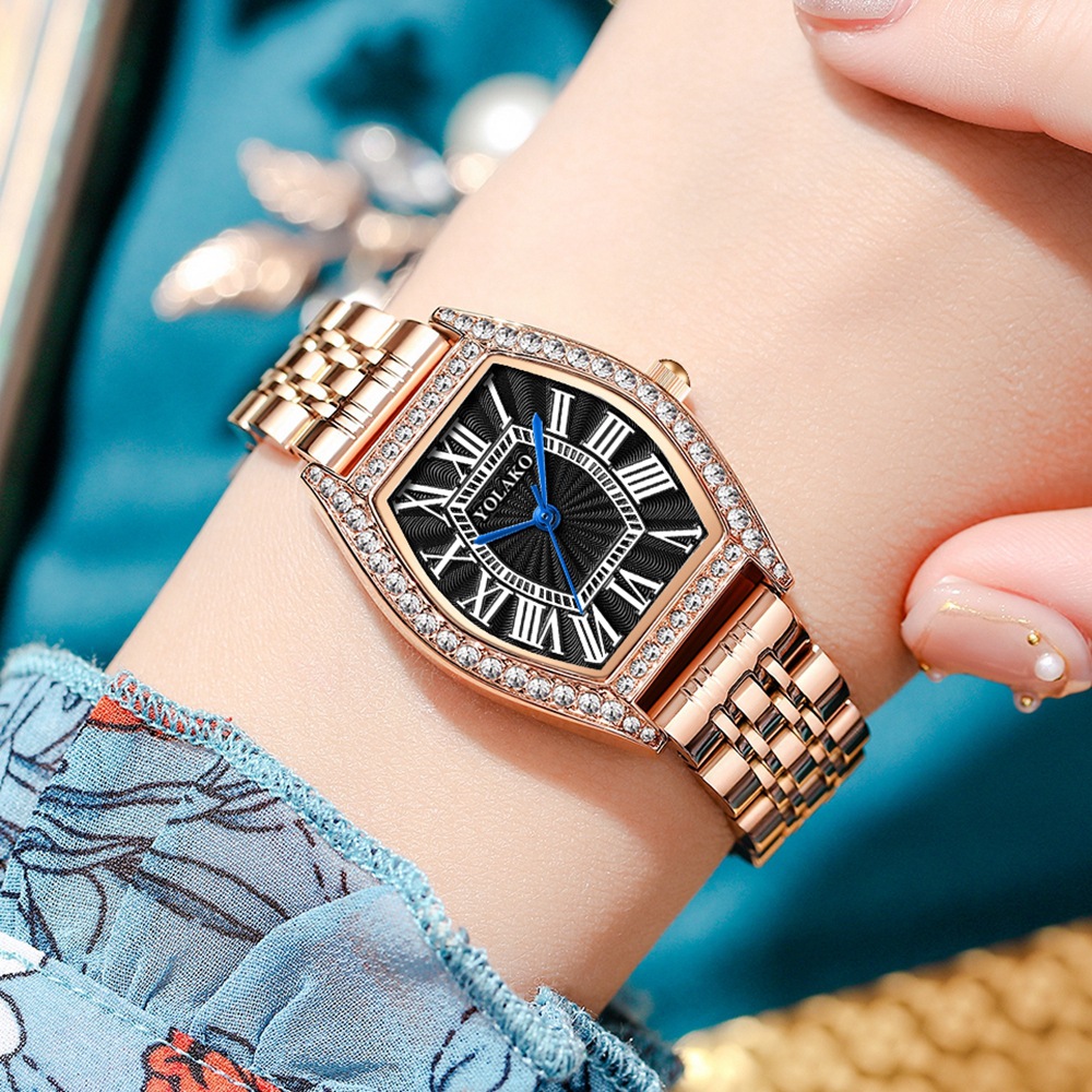 Montre à quartz pour femmes, vente en direct, populaire, incrusté de diamants, classique, aiguille bleue, mode carrée en acier, romaine_voghion.com