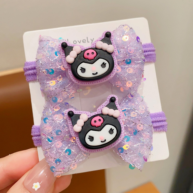 Anillo de toalla de color púrpura para niños de dibujos animados lindos bolas de cabeza de caballo cola de cabello corda de cabello de la niña arco elástico