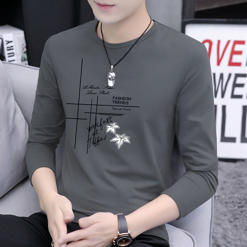 Men's Spring & Fall Long-Sleeved T-Shirts, Round Neck Slim Tops, Casual Sports Versatile Bottoming Shirts, Thin Cross-Border Wholesale