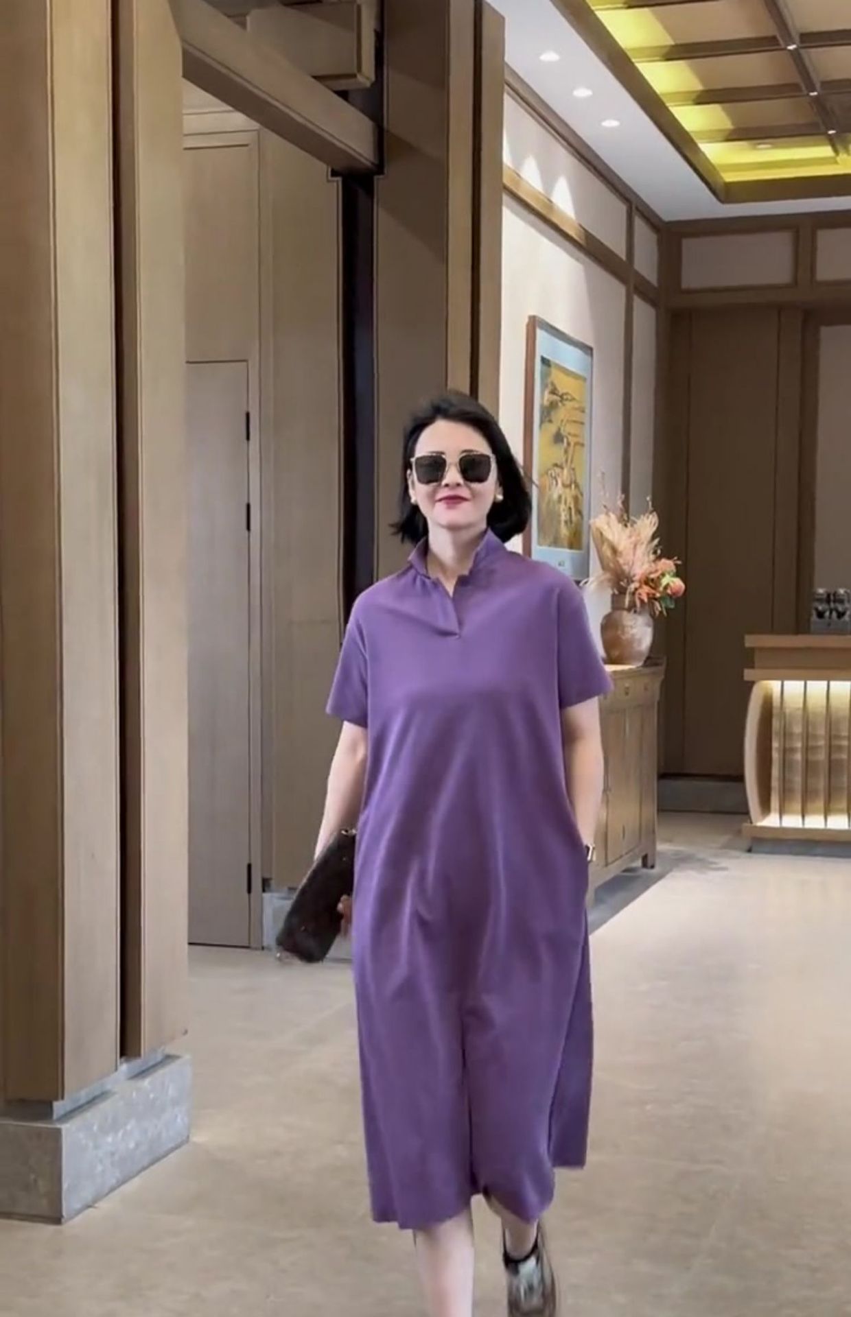 Váy liền polo tôn dáng che bụng cho nàng mập mẫu mới mùa hè FL231467 — Màu xanh navy, Màu cà phê, Màu tím chi tiết 9