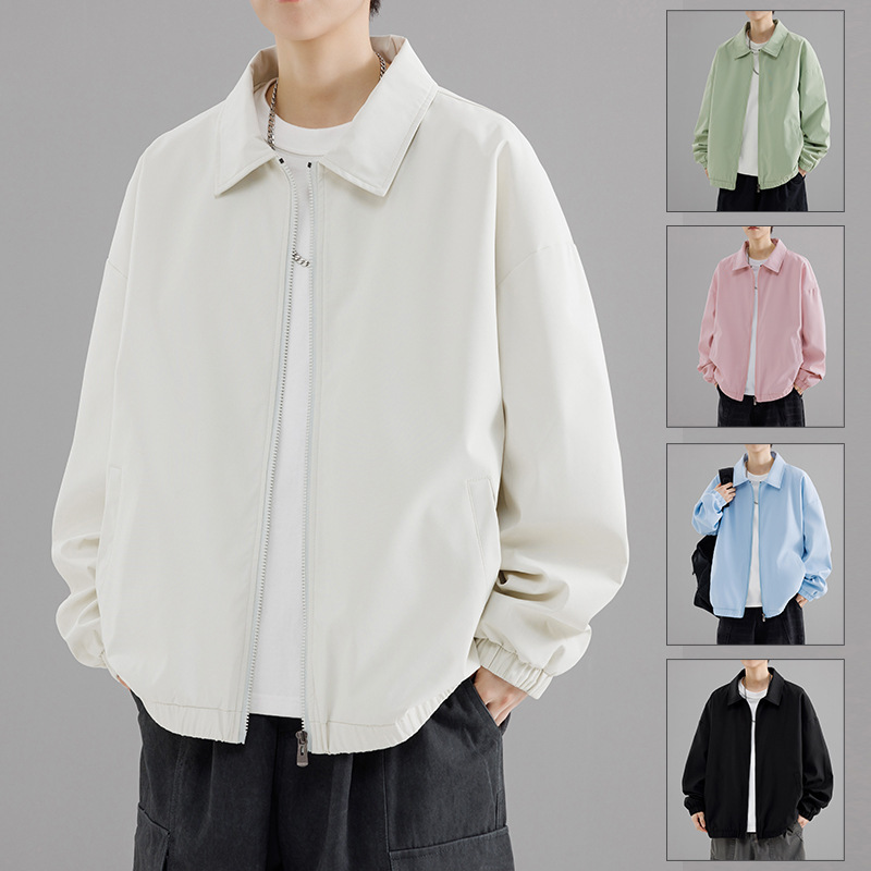 American Retro Spring and Autumn Jacket Unisex Loose Versatile Casual Solid Color Turn-Down Collar Couple Trendy Fashion Coat