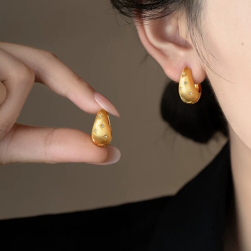 Good Reunion Bai Baihe Xiangqian's same style brushed earrings INS style earrings high-end light luxury star earrings exquisite