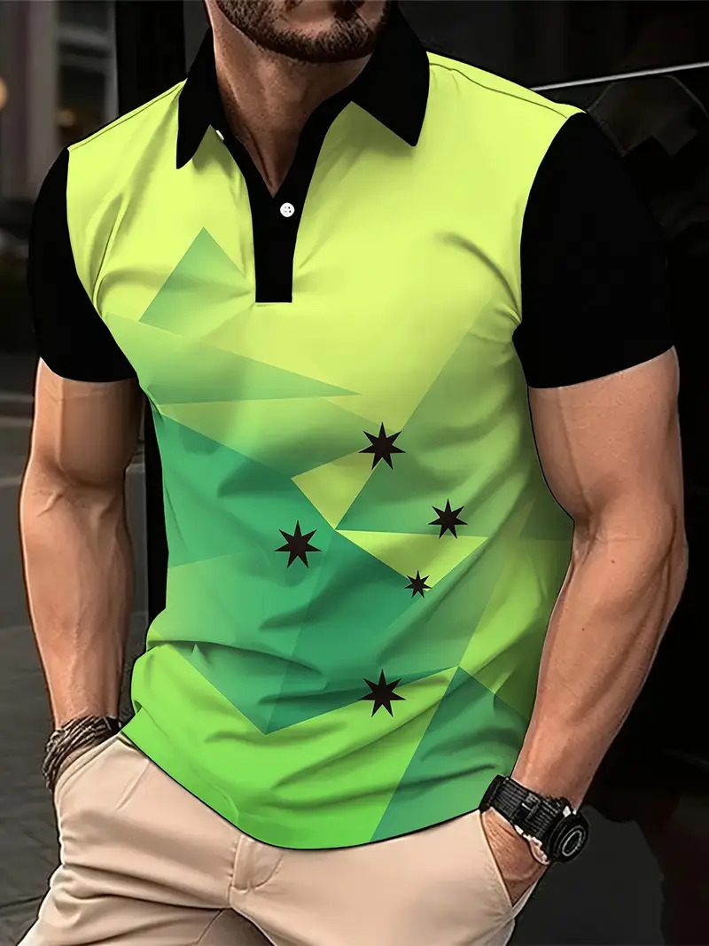 Comercio electrónico transfronterizo comercio exterior nuevos productos tops para hombres gráficos geométricos impresión 3D casual solapa camisa POLO MB13