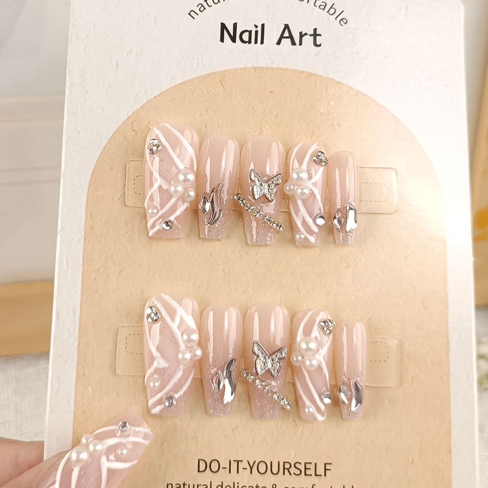 Perla de mariposa manicura estereoscópica de moda lujosa para usar uñas falsas 10 piezas de papel tarjeta parche de uñas falsas