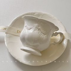 現物フレンチロマンチック中古ms純白レリーフ陶磁器コーヒーカップ皿精緻午後カップ花茶卸売り