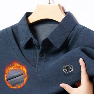 Autumn and Winter New fleece-lined Thickened Shirt Collar with Wool Fake Two Casual Warm Long Sleeve Base Wear Outer Wear Men's Wear