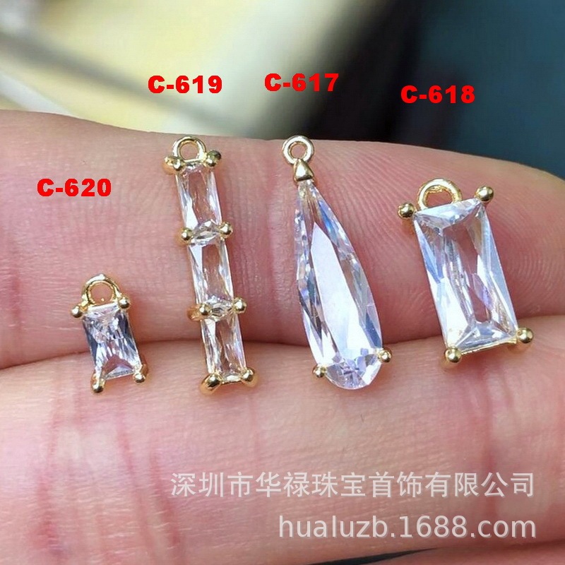 Copper-plated 14K Real Gold-plated Rectangular Water Drop White Zircon Pendant Tail Pendant Pendant diy Earrings Pendant
