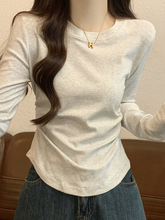 春春冬薄款修身收腰t恤女长袖显瘦短款小个子圆领内搭打底衫上衣