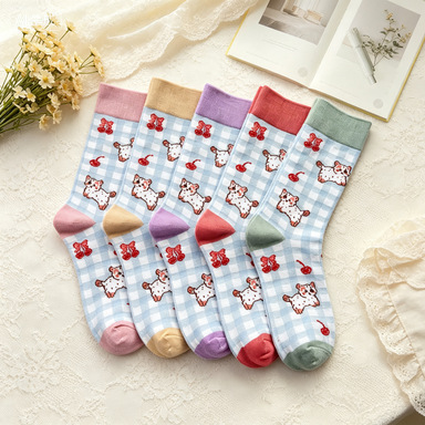 New Korean Dongdaemun Fruit Small Animal Cute Cotton Socks Mid-Calf Socks Cherry Bear Girl Socks Student Socks New Korean Dongdaemun Fruit Small Animal Cute Cotton Socks Mid-Calf Socks Cherry Bear Girl Socks Student Socks