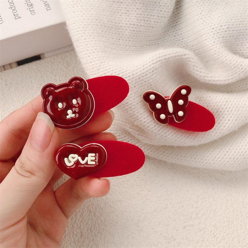 Anchor rojo amor osos brocas de pato joyas para el cabello de la niña mariposa festiva brocas de cabello lateral rotas brocas de frange