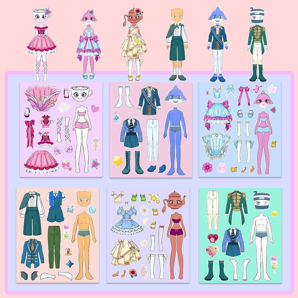 Edición de crecimiento de montaña y mar de la serie de pegatinas de vestuario creativas sin recortar niñas con pegatinas de juguetes hechas a mano