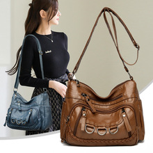 水洗皮包2025新款包包斜挎包时尚百搭多层软皮女士中年妈妈单肩包