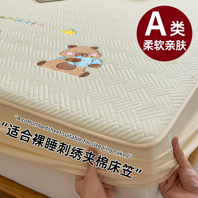 2025 nuevo algodón intercalado camisa de cama una sola pieza engrosada Simmons colchón cubierta protectora cubierta antideslizante cubierta al por mayor
