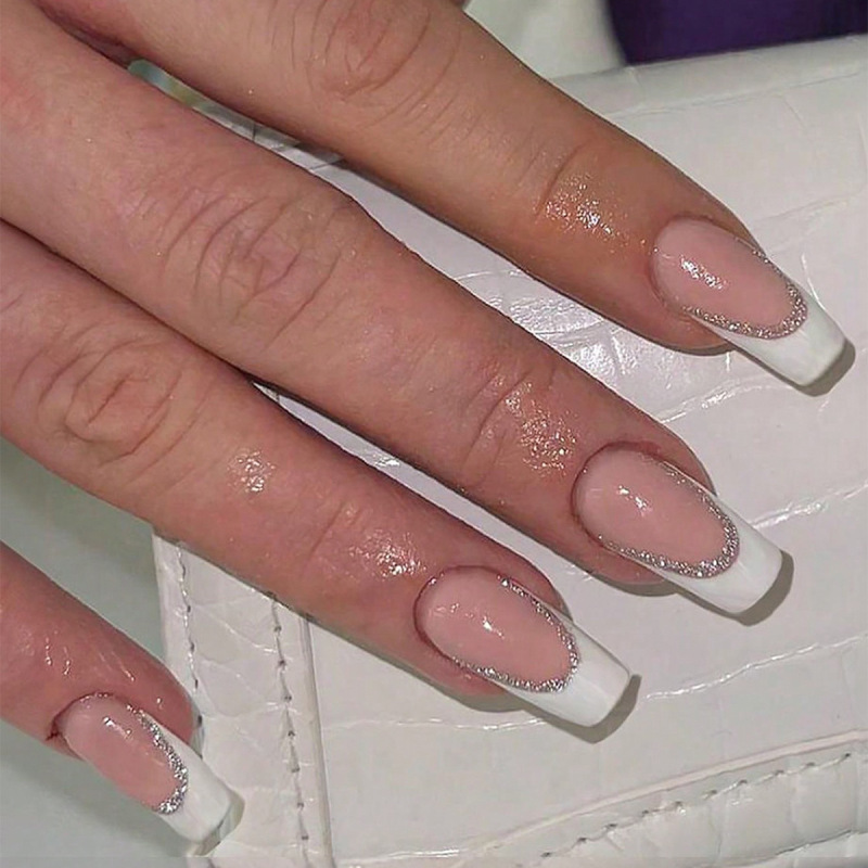 Cross-Border Popular Wearable Manicure Long Water Pipe European and American Fake Nails Finished Rectangular French Manicure Manufacturer Wholesale Cross-Border Popular Wearable Manicure Long Water Pipe European and American Fake Nails Finished Rectangular French Manicure Manufacturer Wholesale