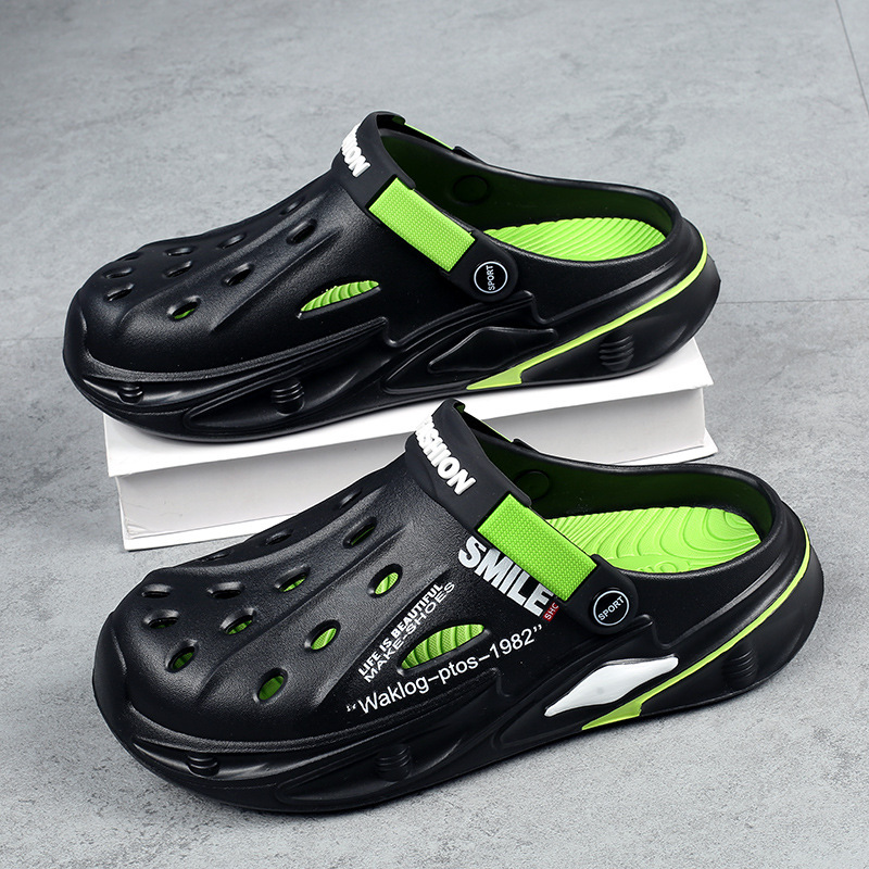 Zapatos con agujeros para hombres, uso exterior de verano, red antideslizante, zapatillas de Baotou rojas, ejercicio, pisando mierda, conduciendo sandalias de playa de doble uso