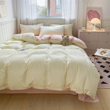 日式簡約全棉水洗棉四件套純棉春夏季純色床單被套三件套床上用品