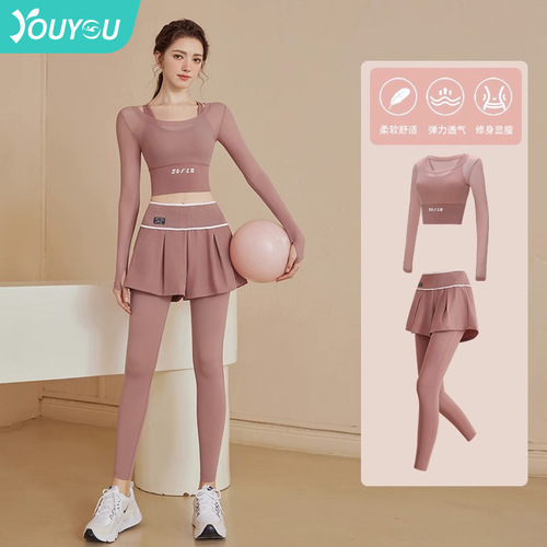 New yoga wear women's short-sleeved summer breathable top Pilates training sports running fake two-piece fitness wear