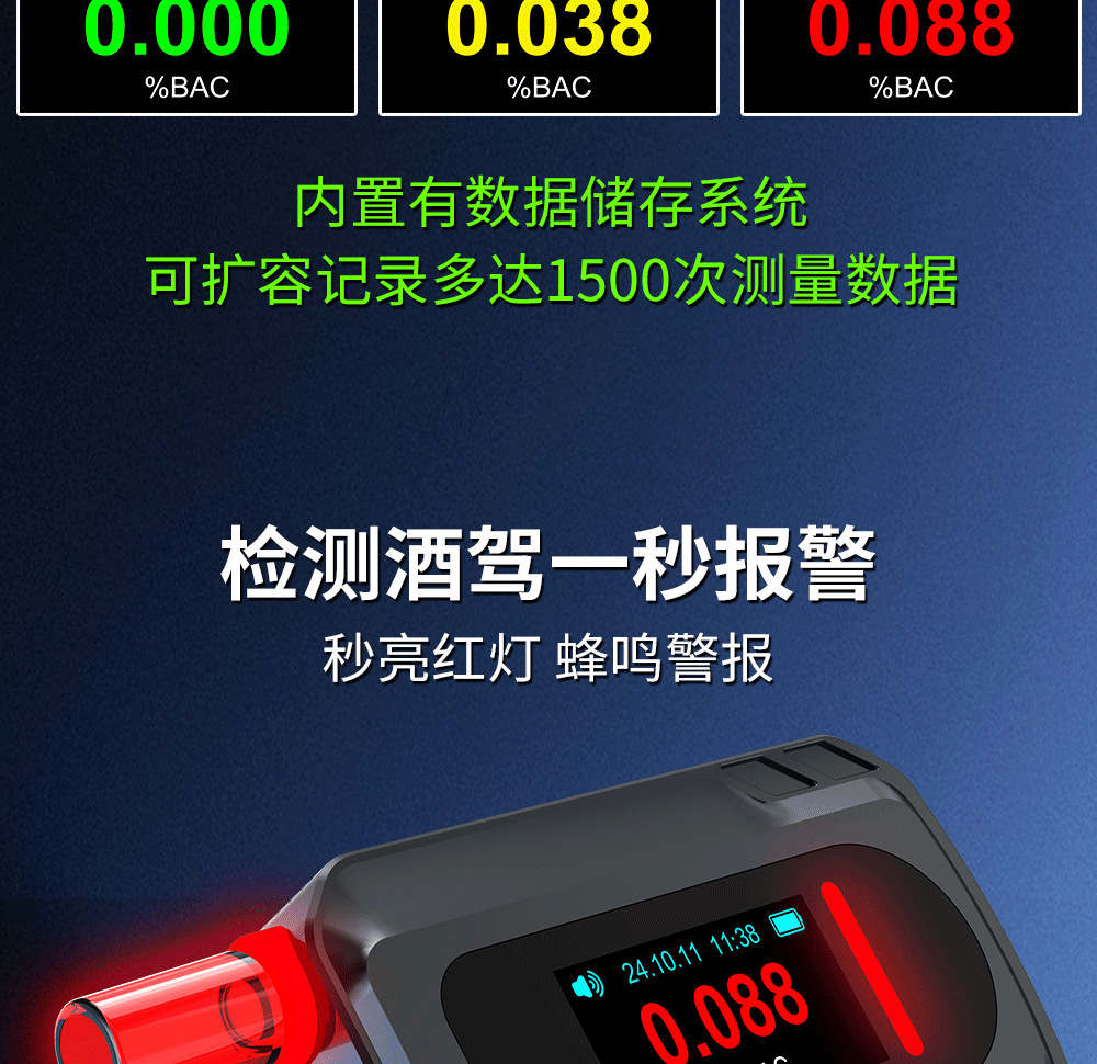 Alcohol Testing Detector S+ Mini Portable High-Precision Electrochemical Air Blowing Alcohol Tester for Checking Drunk Driving