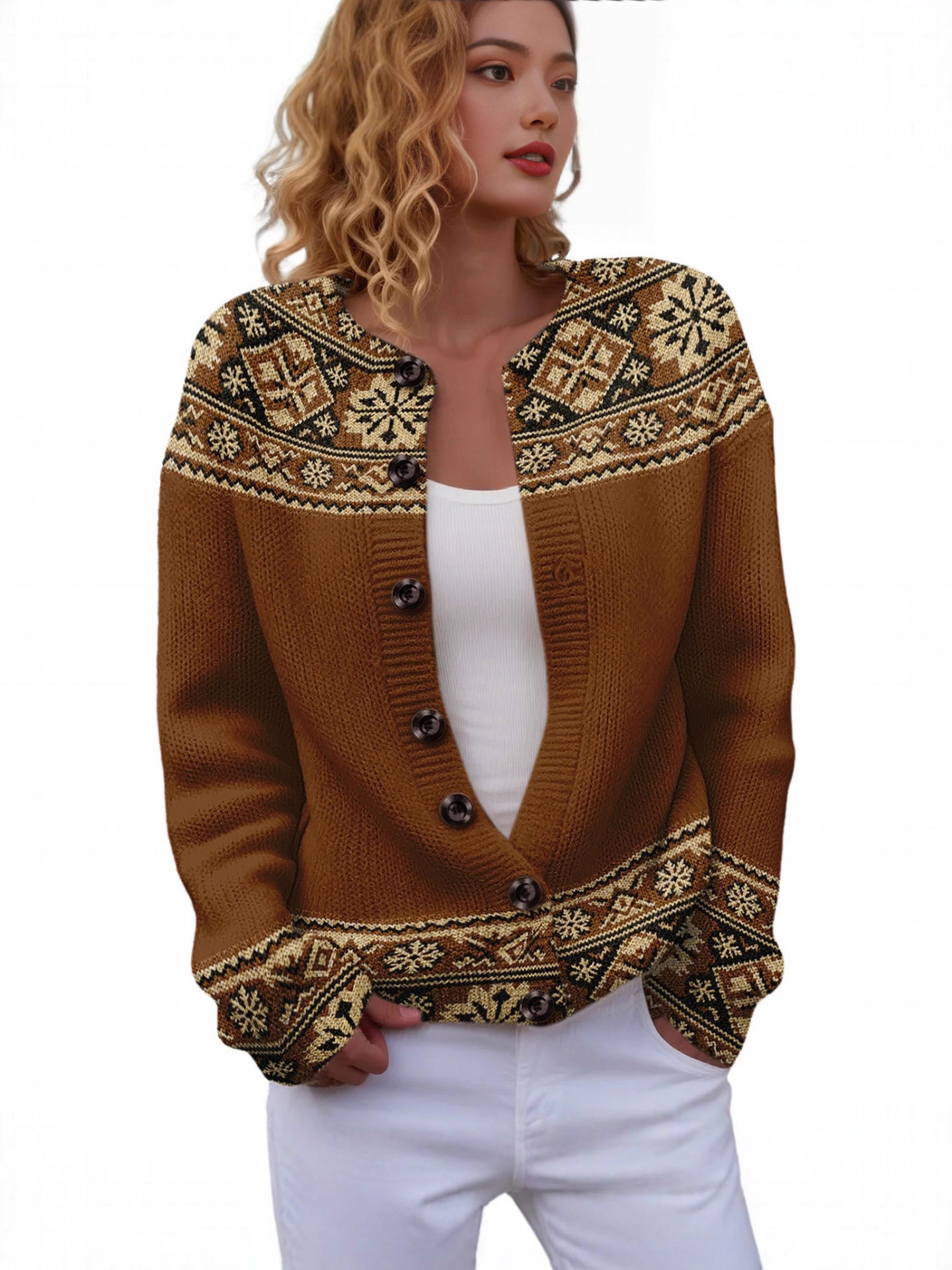 Tx-Yk01-Round Neck Cardigan 3D Digital Printed Sweater