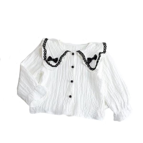 Girls' Shirts Children's Bottoming Shirts White Shirts Autumn Clothes  New Spring and Autumn Fashionable Doll Collar Children's Tops