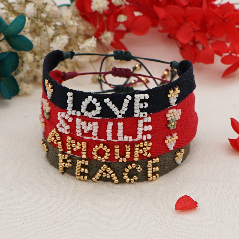 Miyuki Bead Braided Love Letter Ribbon Bracelet Wholesale Jewelry Nihaojewelry display picture 16