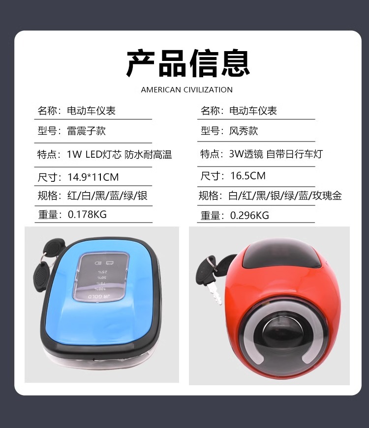 Electric Vehicle 48V Instrument Power Display Horn with Light Battery Vehicle 60V Universal Instrument Headlight Assembly Lamp Holder