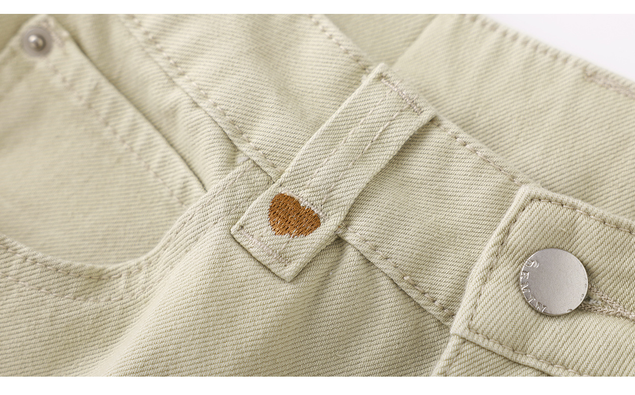 Quần jean nữ ống rộng cạp cao vải denim co giãn 4 chiều, phong cách vintage, dáng suông thoải mái — màu kaki chi tiết 29
