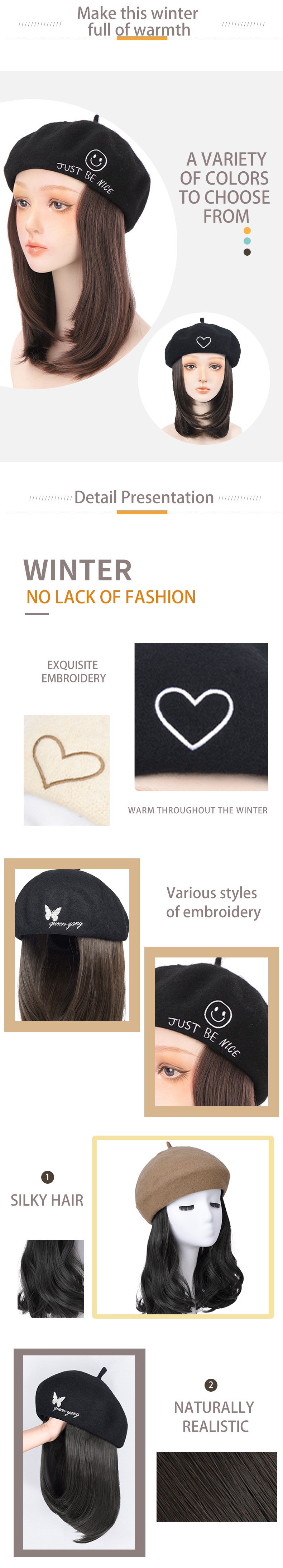 Perücke Herbst und Winter Samt Baskenmütze Hut Perücke kurze glatte Haare leicht lockige Hut Perücke alles in einem_voghion.com