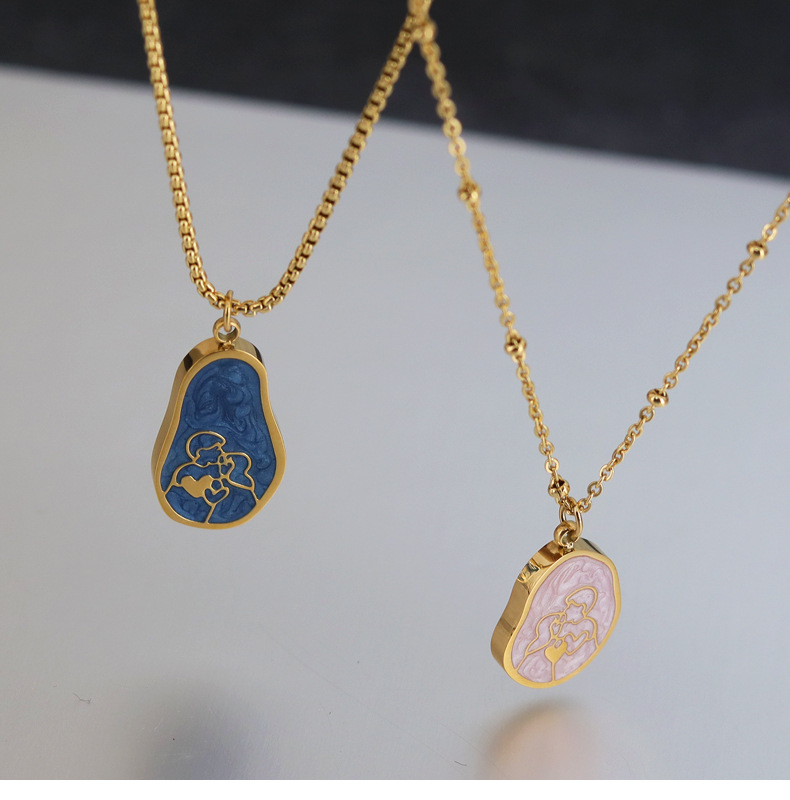 Retro Portrait Titanium Steel Enamel Pendant Necklace 1 Piece