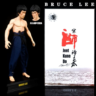 布衣Bruce Lee 纪念版李小龙宗师归来双头雕真衣服雕像手办摆件