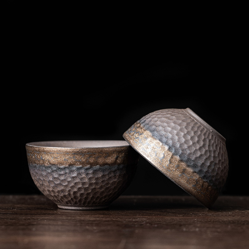 일본식 석기 차 시음 컵 금도금 고대 손으로 만든 점토 차 컵 차 그릇 마스터 컵 차 컵 쿵푸 차 세트