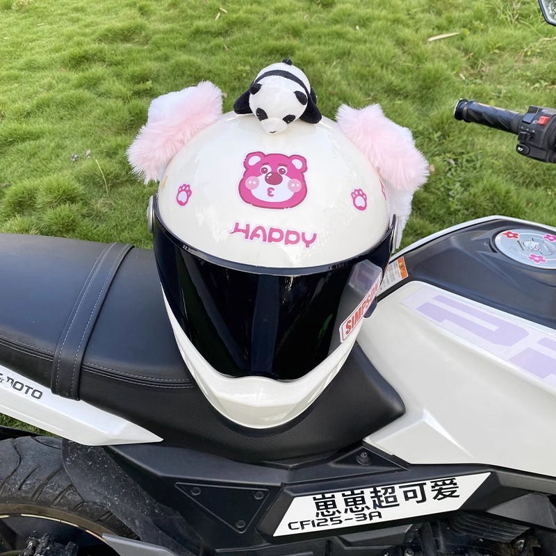 Cute Plush Pink Lop-Eared Rabbit Helmet Decoration Motorcycle Electric Car