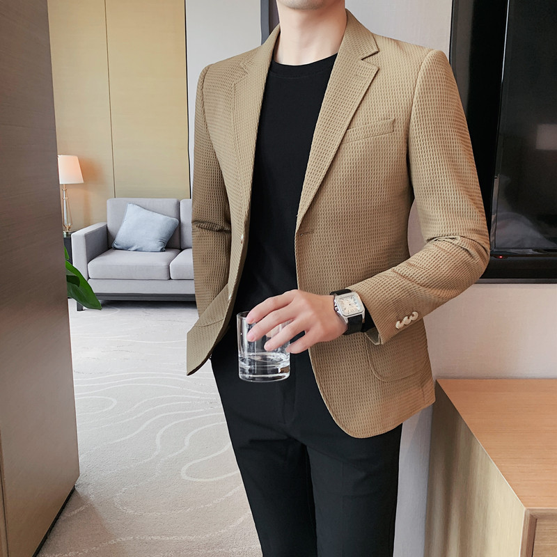 Foreign trade supply men's spring waffle long sleeve suit jacket slim two-button business casual suit top