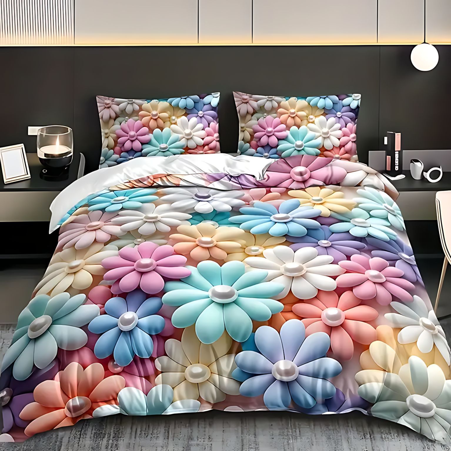 TEMU / JIT visita a casa transfronteriza colorida flor temática suave HD digital impresión kit de edredón