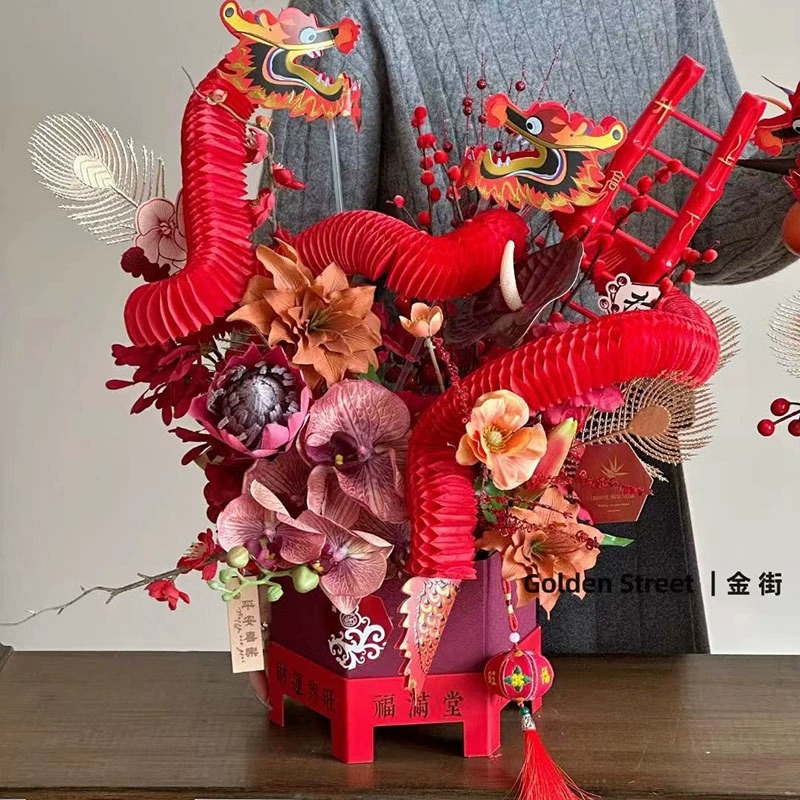 Fugui Longteng Fu cubo abrazo cubo accesorios decorativos arreglo floral material de DIY Flor de merienda de Año Nuevo Festival de Primavera de Año Nuevo