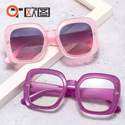 New stylish large-frame sunglasses, European and American personalized trendy square glasses, fashionable glitter pink and black ladies' prescription glasses