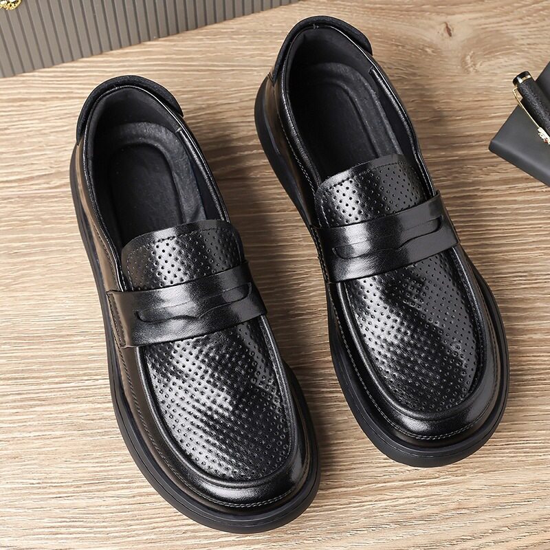 Giày lười nam da mềm thoáng khí đục lỗ, đế bằng gót thấp 1–3 cm — Giày bệt bốn mùa, Mẫu mùa hè - đục lỗ thoáng khí