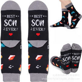 跨境亚马逊best son ever英文字母袜子最好的儿子运动中筒袜socks