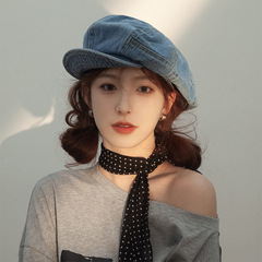 レトロクラウドダメージデニム八角形帽子春と夏の日焼け止め西洋スタイルの画家の帽子多用途顔見せ小さな日よけ帽子