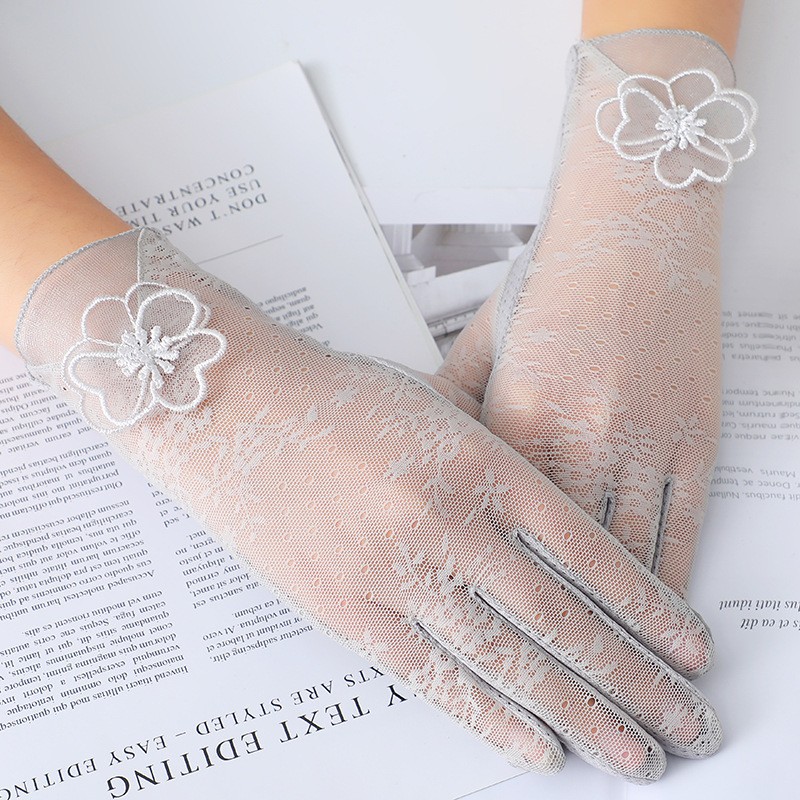 Guantes de protección solar para mujer primavera y verano guantes de pantalla táctil de encaje Delgado conducción transpirable guantes de equitación de protección solar al aire libre