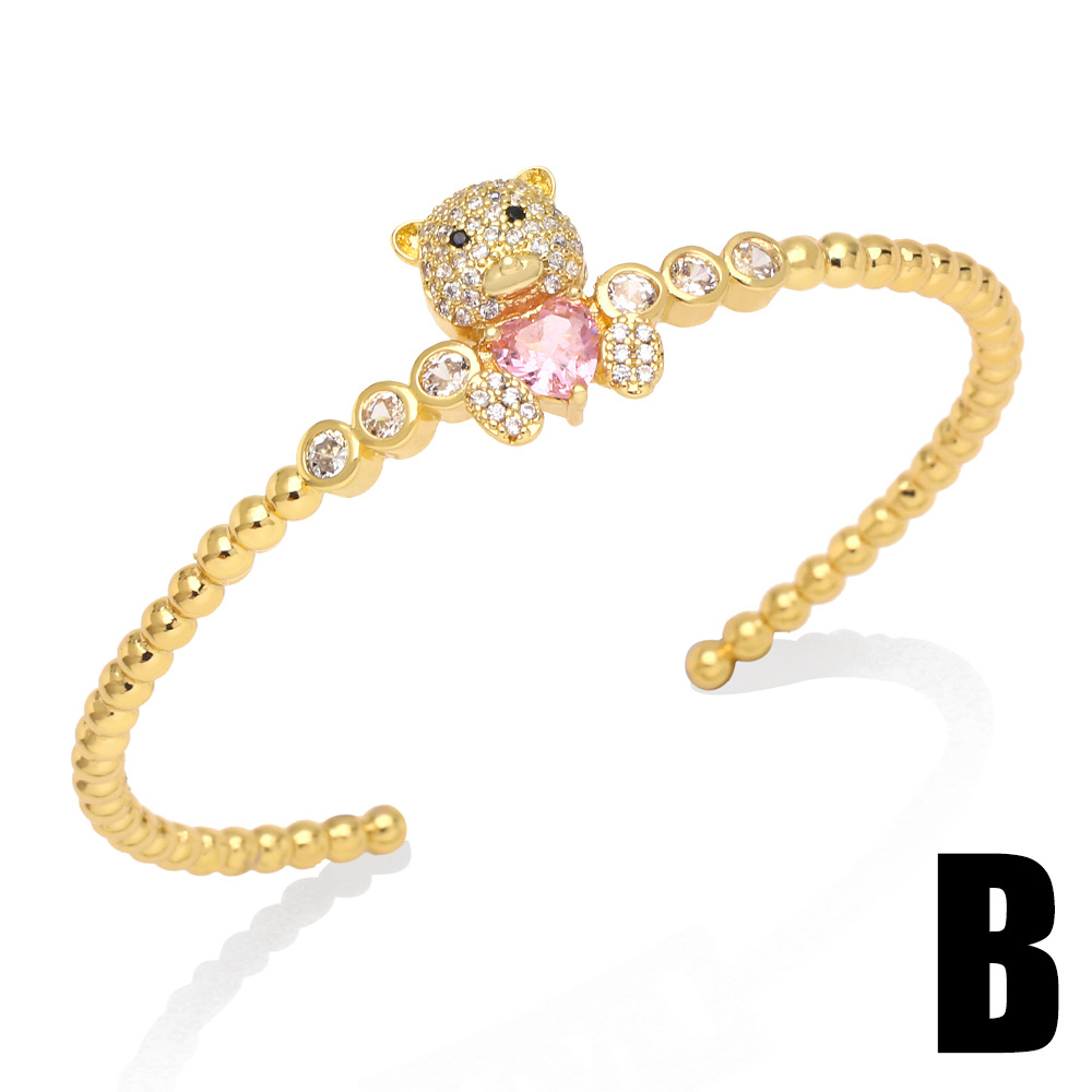 Fashion Love Bear Heart Shape Copper Bangle Gold Plated Zircon Copper Bracelets