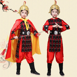 Children chinese ancient swordsman warrior performance clothes opera Yue Fei Hua Mulan general armor costume ancient soldier Yang Jiang performance costume