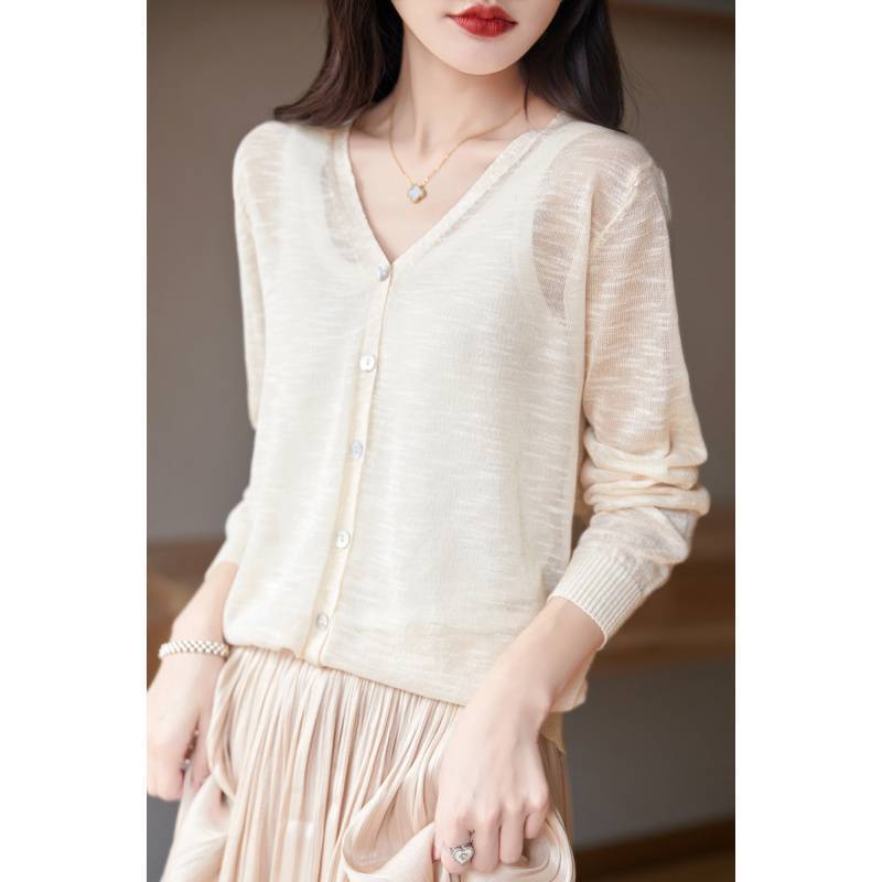 Thin Bamboo Cotton Knitted Cardigan for Women 2025 Spring New Loose Large Collar Sun Protection Shawl Long-Sleeved Air-Conditioned Shirt