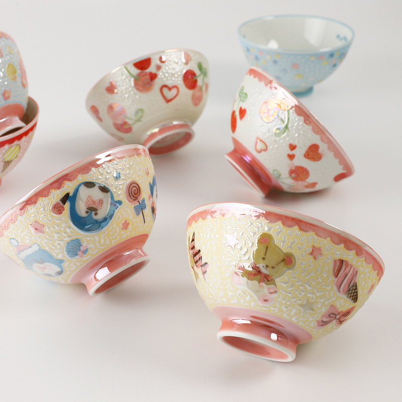 Japanese Imported Mino Ware Underglaze Relief Children's Bowl Rice Bowl Dipping Bowl Children's Tableware