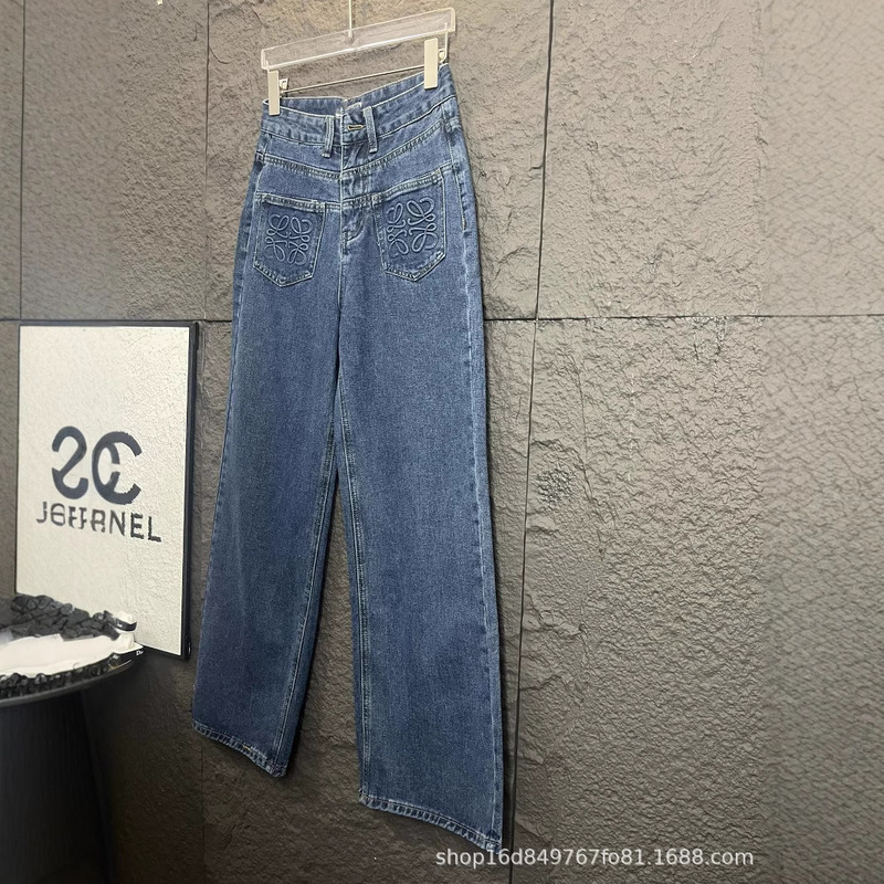 24秋冬新作大衆デザインレトロクラシックポケットエンボスアルファベットジーンズ|undefined