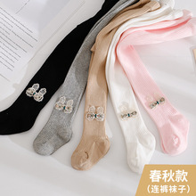 2024春秋宝宝中大童外穿女童打底裤儿童婴儿大pp连裤袜刺绣兔耳