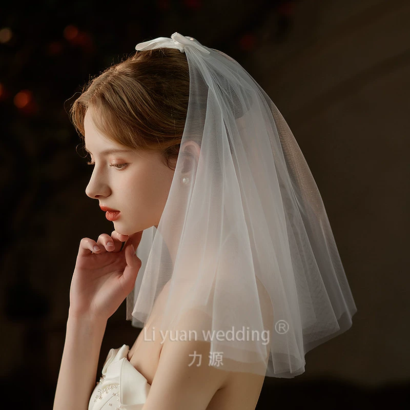 Bride's veil, wedding dress, lace hair accessory with bow, high-quality style